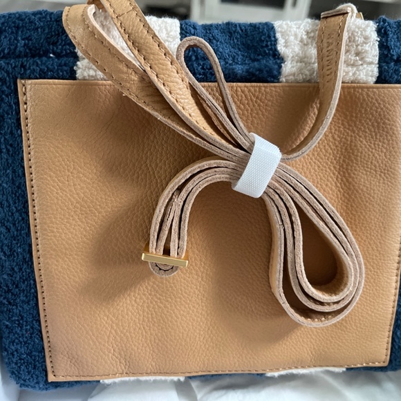 Hammit Duke Bag in Cabana Stripe Blue White Tan Leather Terry Cloth - Picture 3 of 11